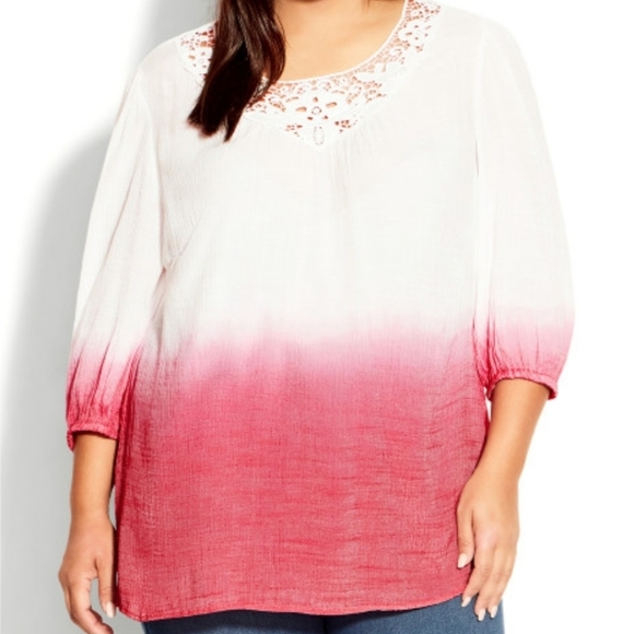 Avenue Girly Cutwork Gauze pink dip dye boho blouse size 20 - Picture 1 of 9